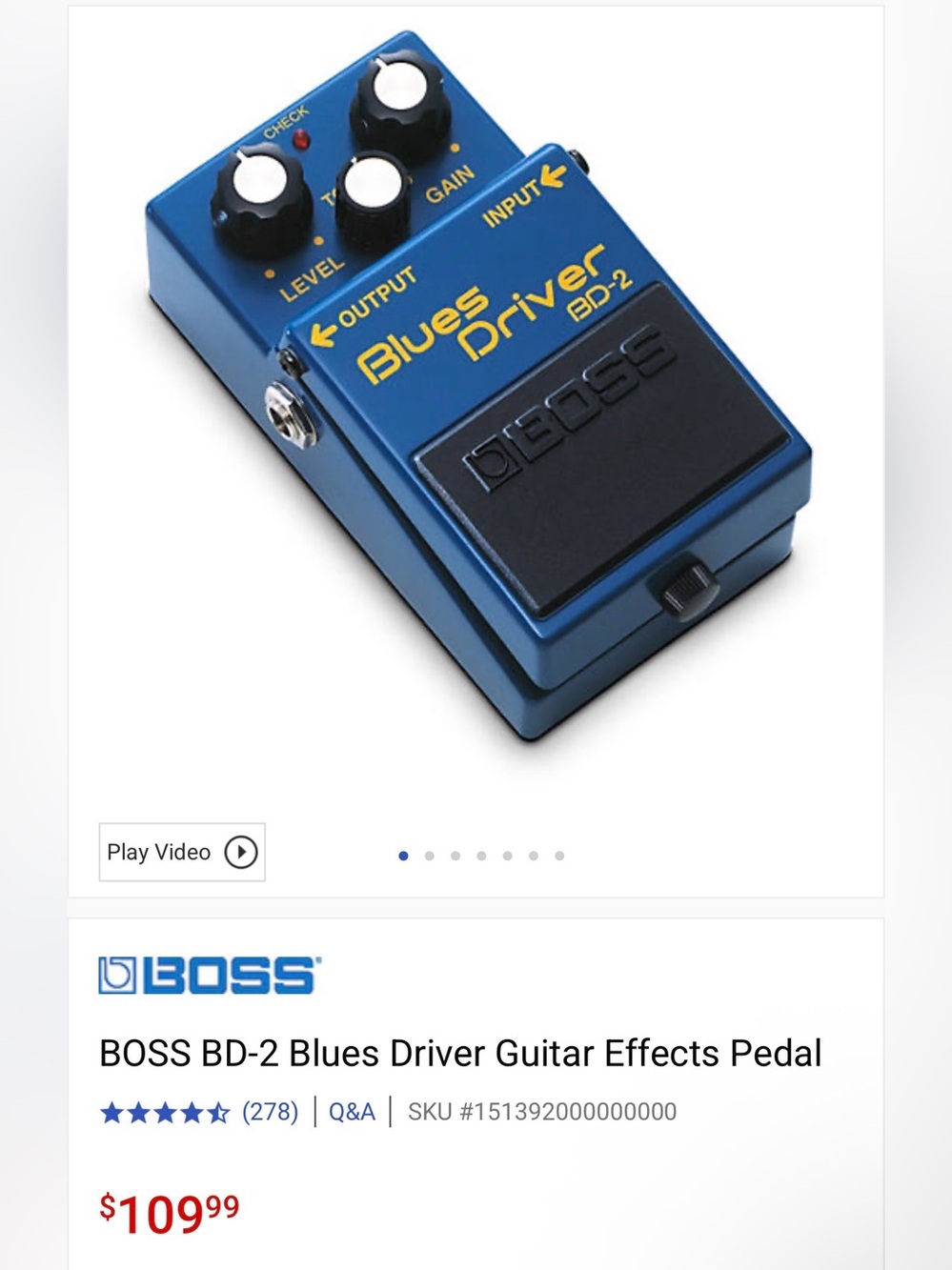 BOSS BD-2 Blues Driver Guitar Effects Pedal